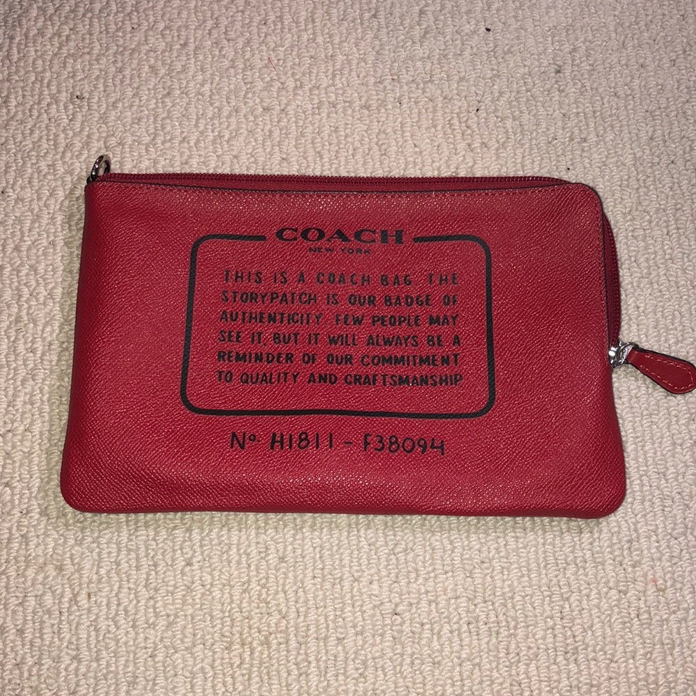 coach red leather and canvas storypatch pouch